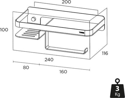 Tiger Caddy - Wc rolhouder met planchet 24 cm - RVS geborsteld Tweede kans
