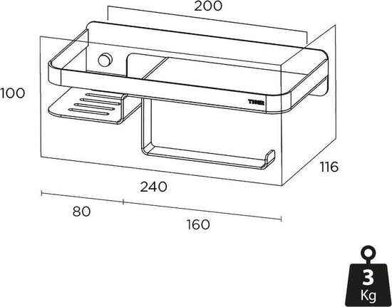 Tiger Caddy - Wc rolhouder met planchet 24 cm - Chroom Tweede kans