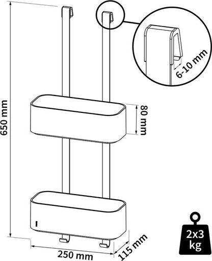 Tiger 2-Store - Ophangbaar doucherek 25 cm - Zonder boren - Zwart Tweede kans