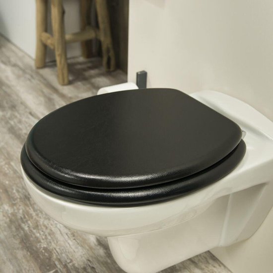 Tiger Leatherlook - WC bril - Toiletbril met deksel - MDF - Zwart Tweede kans