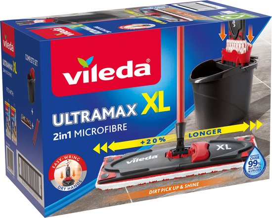 Vileda Ultramax XL complete set met mop en emmer - Mopset met emmer - 20% langere kop - Voor alle harde vloeroppervlakken tweede kans