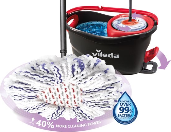 Vileda Turbo 3in1 - complete roterende mopset met emmer met pedaalpers - Nieuwe generatie microvezelpad 3in1 tweede kans