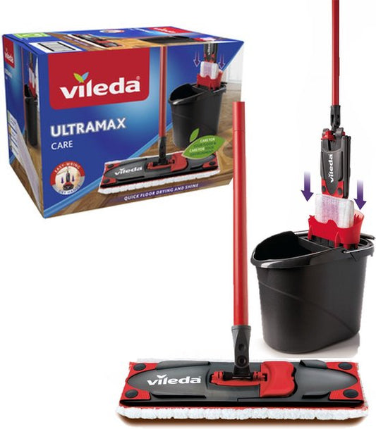 Vileda Ultramax Care Complete set - Vloerwisser mop met steel - Voor gevoelige vloeren - 100% gerecyclede microvezel tweede kans