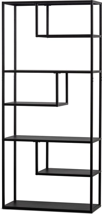 WOOOD Teun Vakkenkast - Metaal - Zwart - 188x85x35 cm