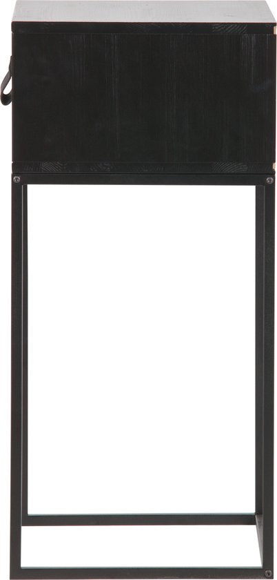 WOOOD Zola Nachtkastje Met Lade - Grenenhout - Zwart - 74x40x35 cm
