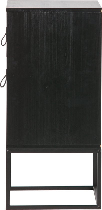 WOOOD Zola Nachtkastje Incl. Lade En Deur - Grenenhout - Zwart - 74x40x35 cm