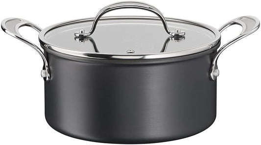 Tefal Jamie Oliver Cook's Classics Stoofpot, 24 cm, antiaanbaklaag, ovenbestendig, inductie, glazen deksel, geklonken handvat, hard geanodiseerd aluminium, 24 cm stoofpot + deksel, H9124644, zwart