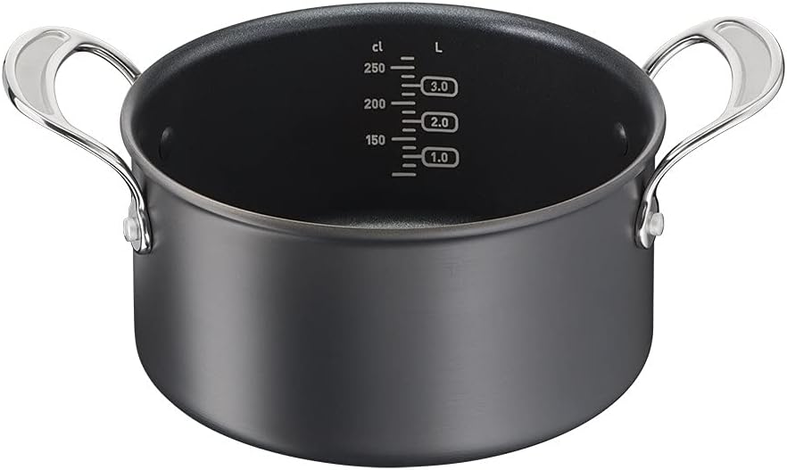 Tefal Jamie Oliver Cook's Classics Stoofpot, 24 cm, antiaanbaklaag, ovenbestendig, inductie, glazen deksel, geklonken handvat, hard geanodiseerd aluminium, 24 cm stoofpot + deksel, H9124644, zwart