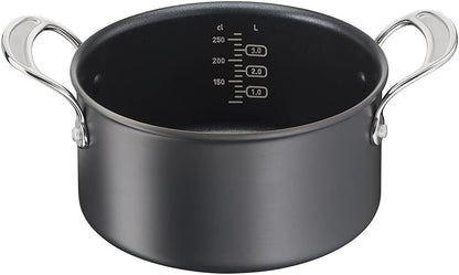 Tefal Jamie Oliver Cook's Classics Stoofpot, 24 cm, antiaanbaklaag, ovenbestendig, inductie, glazen deksel, geklonken handvat, hard geanodiseerd aluminium, 24 cm stoofpot + deksel, H9124644, zwart