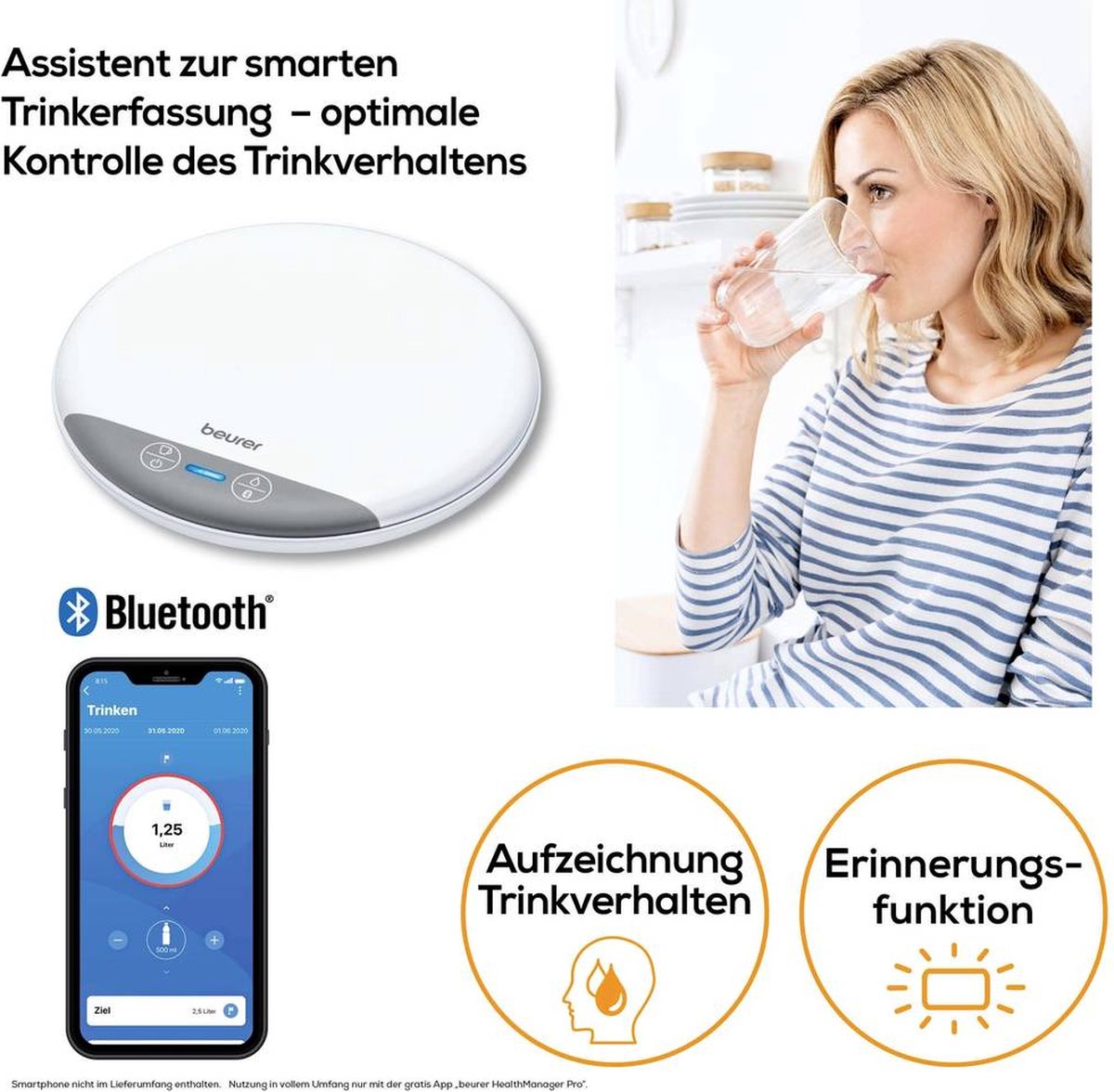 Beurer DM 20 Digitale weegschaal - Drinkmanager - Zeer goed beoordeeld - Helpt je voldoende te drinken - Bluetooth® Tweede kans