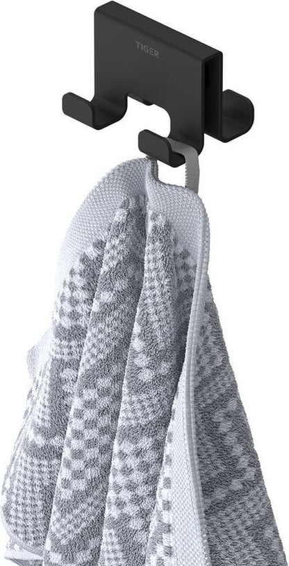 Tiger Caddy - Handdoekhaak voor douchecabine - Glaspaneel dikte 6-8 mm - 3,5 x 7 x 5 cm - dubbel - Zwart Tweede kans