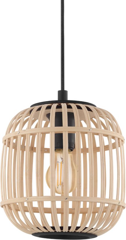 EGLO Bordesley Hanglamp - 1 lichts - Ø21cm. - E27 - bamboe, rotan - Zwart, bruin Tweede kans