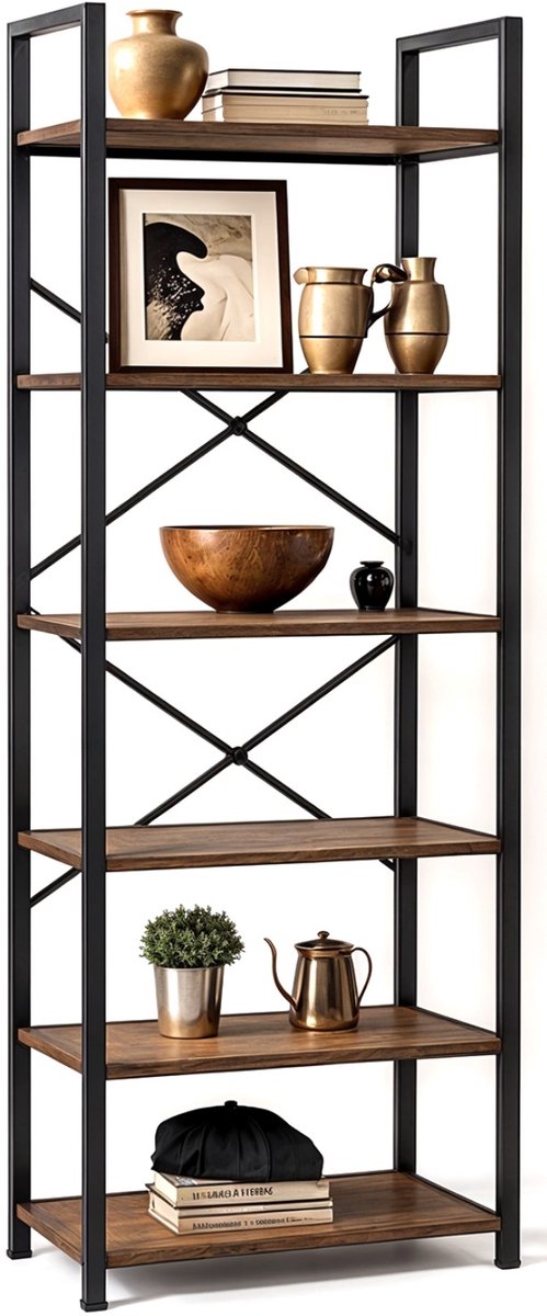 Goliving Boekenkast - 66 x 30 x 186 cm - 6 Lagen - Opbergkast - Wandkast - Boekenrek