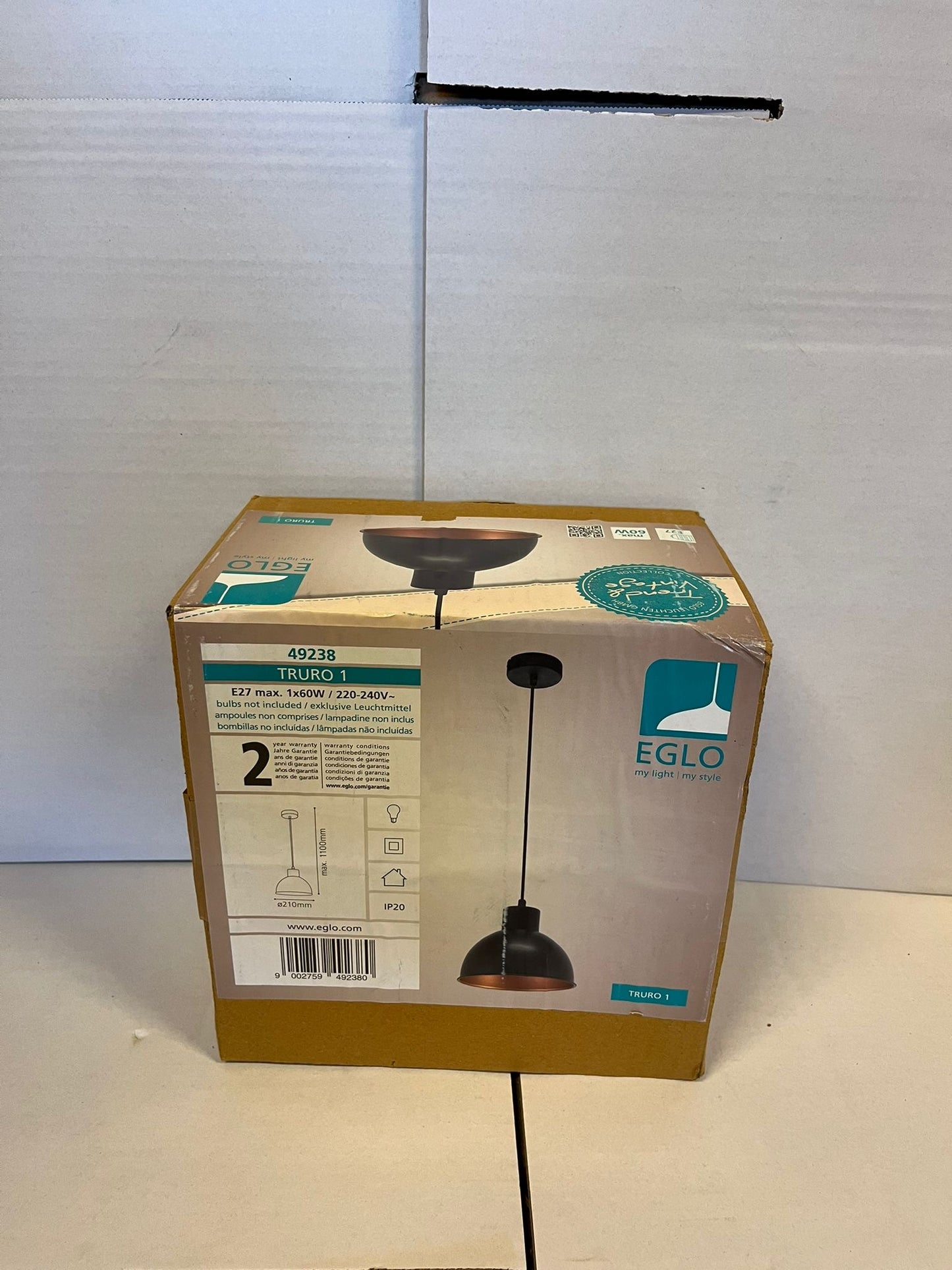 EGLO Truro 1 Hanglamp - E27 - Ø 21 cm - Zwart/Koper Tweede kans