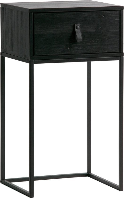 WOOOD Zola Nachtkastje Met Lade - Grenenhout - Zwart - 74x40x35 cm