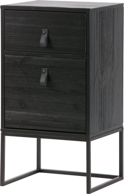 WOOOD Zola Nachtkastje Incl. Lade En Deur - Grenenhout - Zwart - 74x40x35 cm