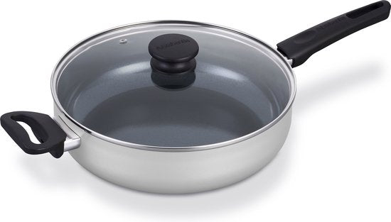 Brabantia INDU+ R Hapjepan / Skillet inclusief glazen deksel - Ø 28 cm – 100% gerecycled aluminium - keramische antiaanbaklaag Tweede kans