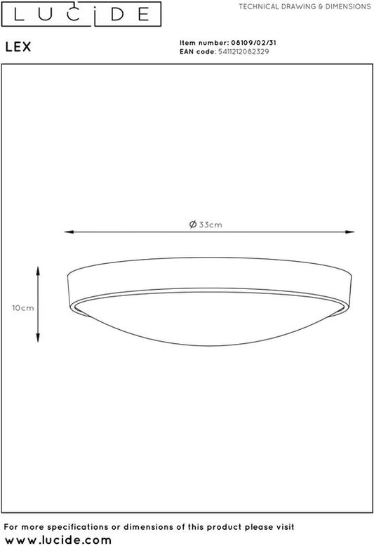 Lucide LEX - Plafonnière (Plafondlamp) - Ø 33 cm - 2xE27 - Wit