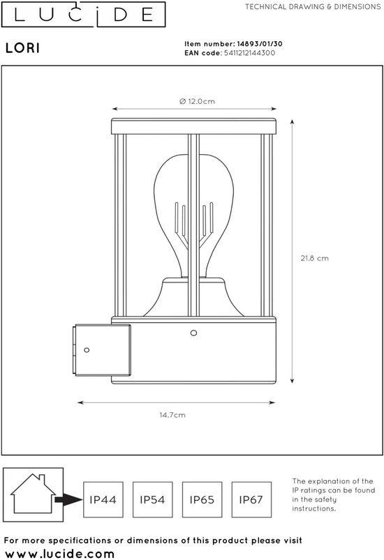 Lucide LORI - Wandlamp Binnen/Buiten - Ø 12 cm - 1xE27 - IP44 - Dag/nacht sensor - Antraciet Tweede kans