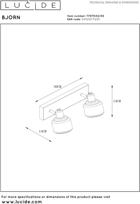 Lucide BJORN - Plafondspot (Plafondlamp) - 2xE14 - Zwart Tweede kans