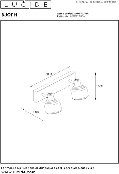 Lucide BJORN - Plafondspot (Plafondlamp) - 2xE14 - Zwart Tweede kans