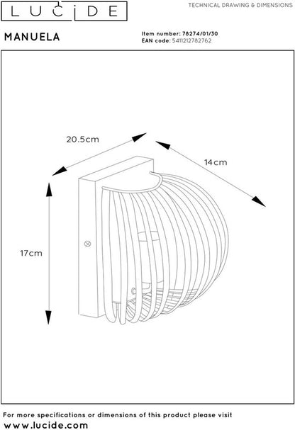 Lucide MANUELA - Wandlamp - 1xE14 - Zwart