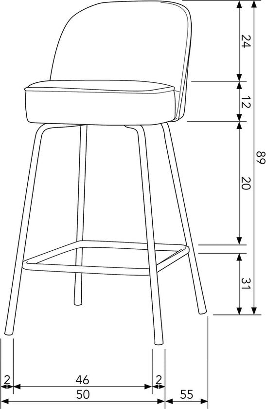 WOOOD Vogue Barstoel - Recycle Leer/Metaal - Cognac/Buin - 89x50x55 cm