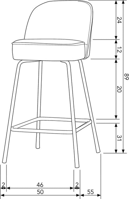 WOOOD Vogue Barstoel - Recycle Leer/Metaal - Cognac/Buin - 89x50x55 cm