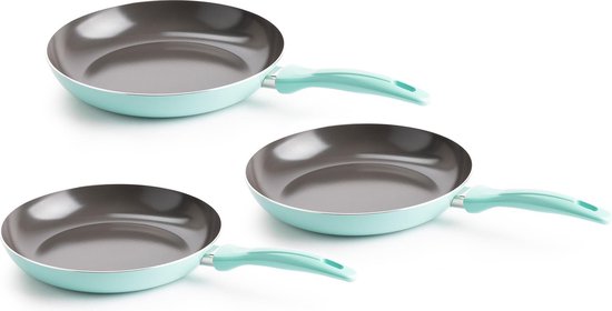 VitaVerde Expert koekenpannenset Ø 20cm + Ø 24cm + Ø 28cm - turquoise - inductie - PFAS-vrij