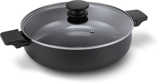 Brabantia VANTA Hapjespan - Ø 28 cm – Glazen deksel- Ergonomisch en licht - 100% PFAS vrij- Trendy design