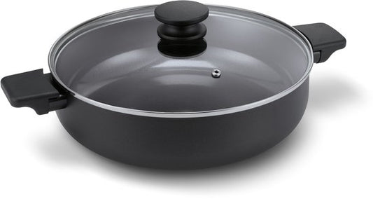 Brabantia VANTA Hapjespan - Ø 28 cm – Glazen deksel- Ergonomisch en licht - 100% PFAS vrij- Trendy design