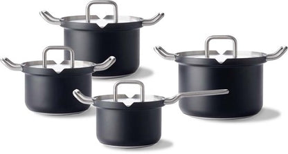 BK Q-linair Master Black Pannenset - 4- Kookpannen - Met Deksels - Zwart