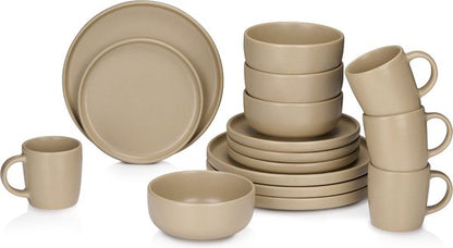 alpina Serviesset 16-Delig - Bordenset 4 Persoons - Aardewerk Servies - Mist 1 groot bord + 2 mokjes