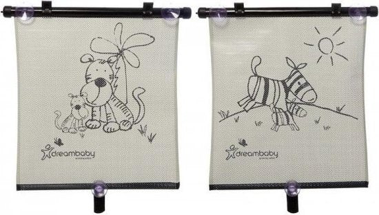 Dreambaby auto zonnescherm Zebra + Tijger (2 stuks) - Zonnewering