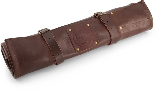 Witloft Messentas met 9 vakken - Buffelleer - Oprolbare messenrol / messenmap - Draagbaar met band - Chocolat