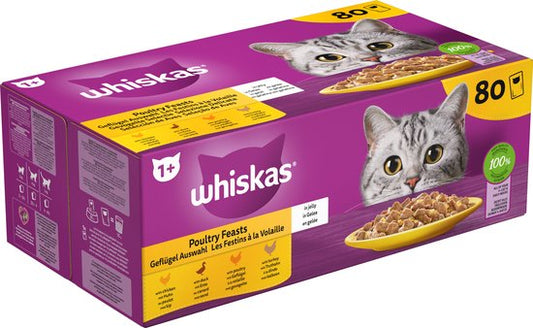 Whiskas Kattenvoer - Adult 1+ - Gevogelte in gelei - Giga-Pack 80x85g