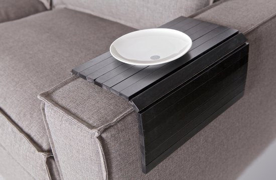 WOOOD Armleuning Flexibel Dienblad XL - Massief Berkenhout - Zwart - 36x45x1