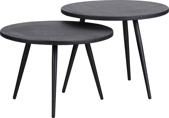 WOOOD Suze Bijzettafels - Hout/metaal - Zwart - Set van 2