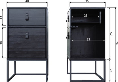 WOOOD Zola Nachtkastje Incl. Lade En Deur - Grenenhout - Zwart - 74x40x35 cm