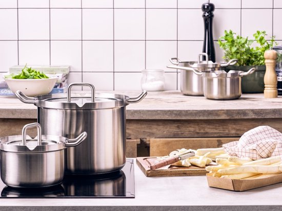 BK Q-linair Master Glas 5-delige pannenset- Veilig afgietsysteem - RVS - PFAS-vrij