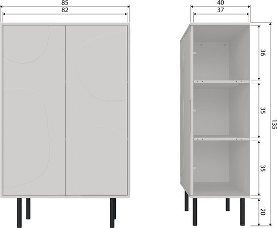 WOOOD Cadiz Opbergkast - Grenenhout - Mist/Grijs - 135x85x40 cm