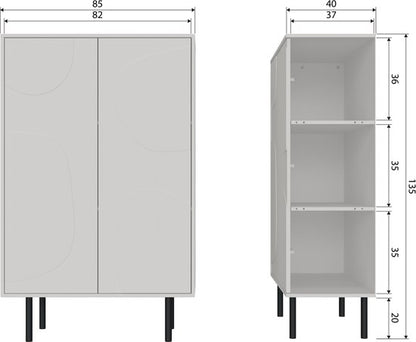 WOOOD Cadiz Opbergkast - Grenenhout - Mist/Grijs - 135x85x40 cm