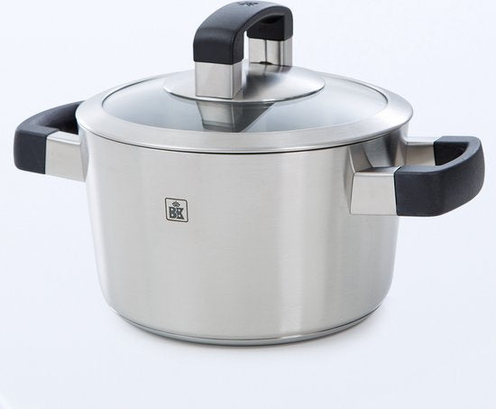 BK Conical Cool Glas Pannenset - 4 delig + deksels - RVS Let op! MIST GROOTSTE PAN!