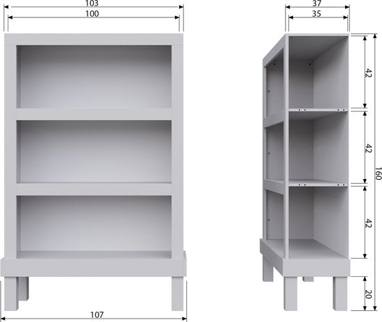 WOOOD Bonk Open Kast - Grenen - Mist - 160x103x37