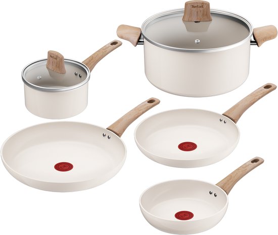 Tefal Cera Bright ON - Keramische Pannenset - 5-delig - Beige - PFAS-vrij - Grote pan heeft lichte schade aan de binnenkant + niet originele verpakking