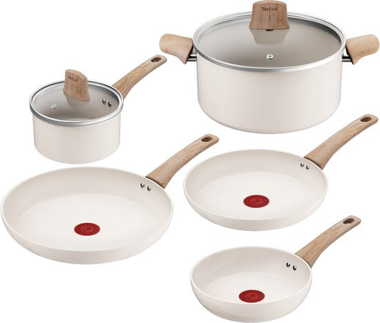 Tefal Cera Bright ON - Keramische Pannenset - 5-delig - Beige - PFAS-vrij - Grote pan heeft lichte schade aan de binnenkant + niet originele verpakking