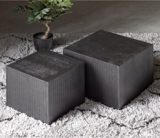 WOOOD Sanne Bijzettafels - MDF/Hout - Vierkant - Zwart - Set van 2