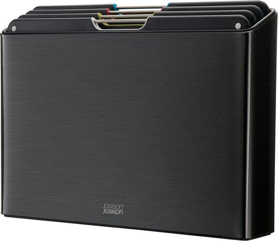 Joseph Joseph Folio Snijplank - Steel - In Houder - Groot - Set van 4 Stuks – Glanzend zwart
