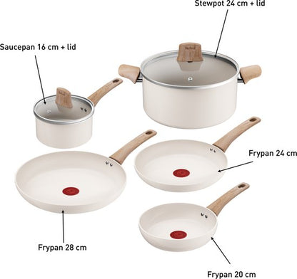Tefal Cera Bright ON - Keramische Pannenset - 5-delig - Beige - PFAS-vrij - Grote pan heeft lichte schade aan de binnenkant + niet originele verpakking