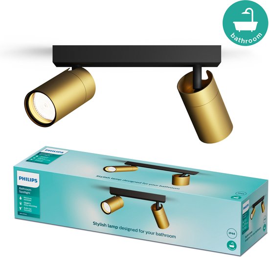 Philips Idris Spot - Plafondspot - Spatwaterdicht IP44 - 5W - Zwart met goud - Badkamerlamp tweede kans